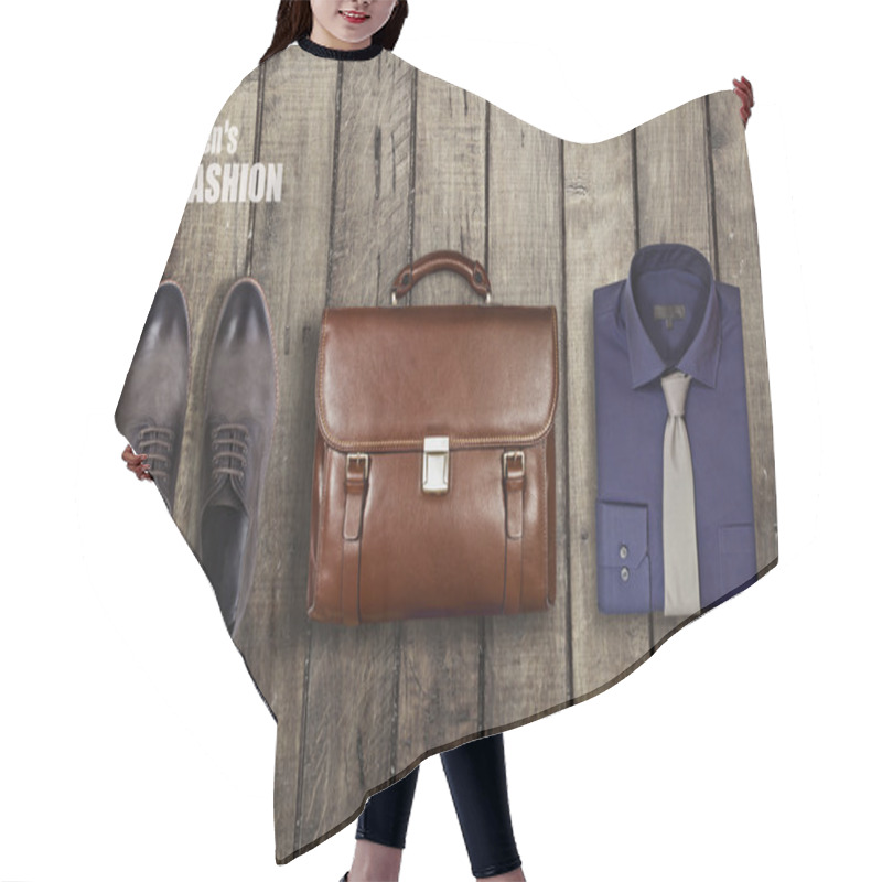 Personality  Men's Clothing Worn Wooden Background Hair Cutting Cape