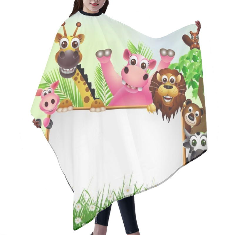 Personality  Funny Animal Cartoon Set With Blank Sign Hair Cutting Cape