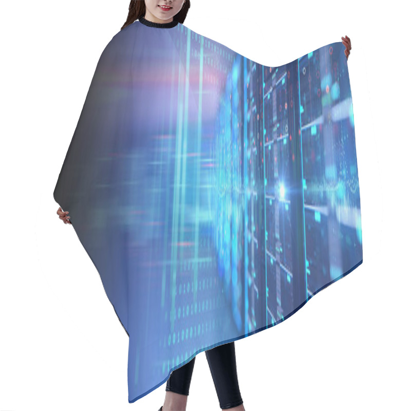 Personality  3D Illustration Banner  Of Server Room In Data Center Full Of Telecommunication Equipment,concept Of Big Data Storage And  Cloud Hosting Technology Hair Cutting Cape