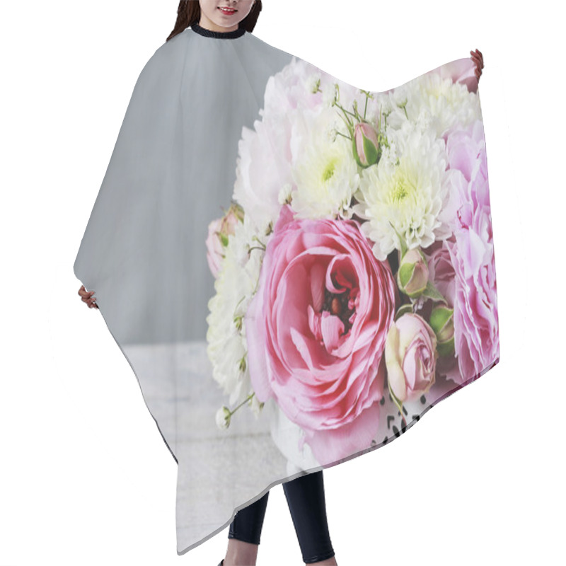 Personality  Floral Arrangement With Pink Peonies, Tiny Roses Hair Cutting Cape