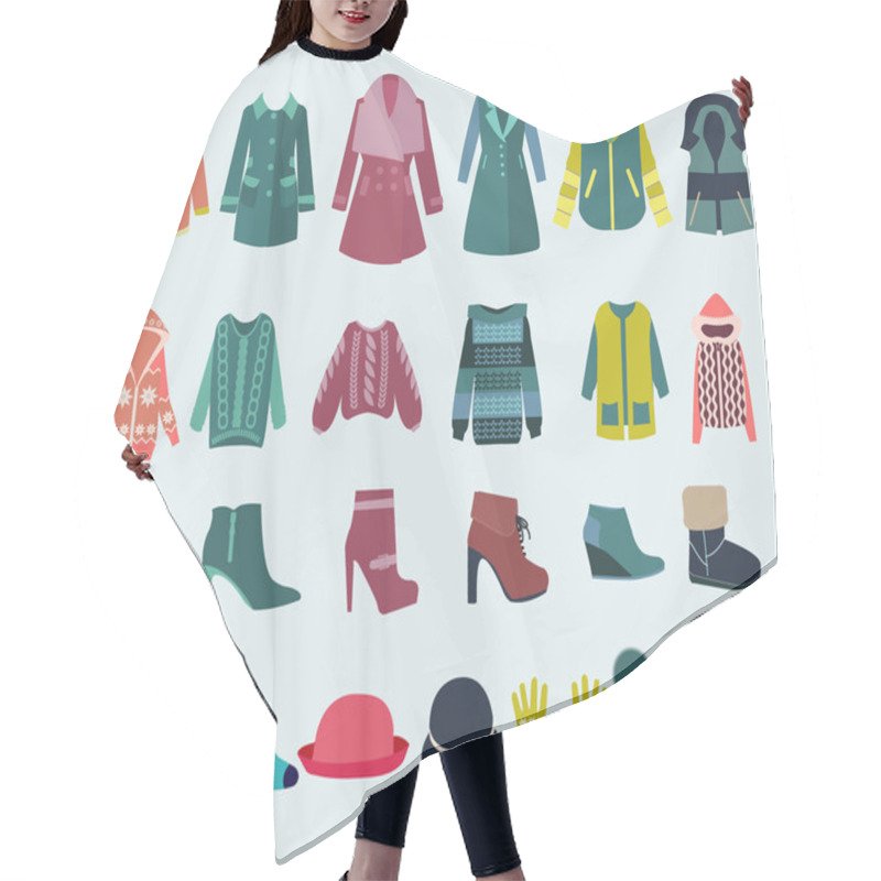 Personality  Vector Set Icon Of Winter Clothes And Accessories  - Illustratio Hair Cutting Cape