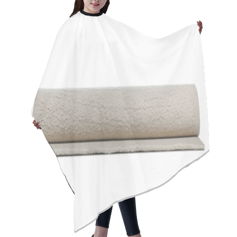 Personality  Rolled Soft Carpet On White Background. Interior Element Hair Cutting Cape