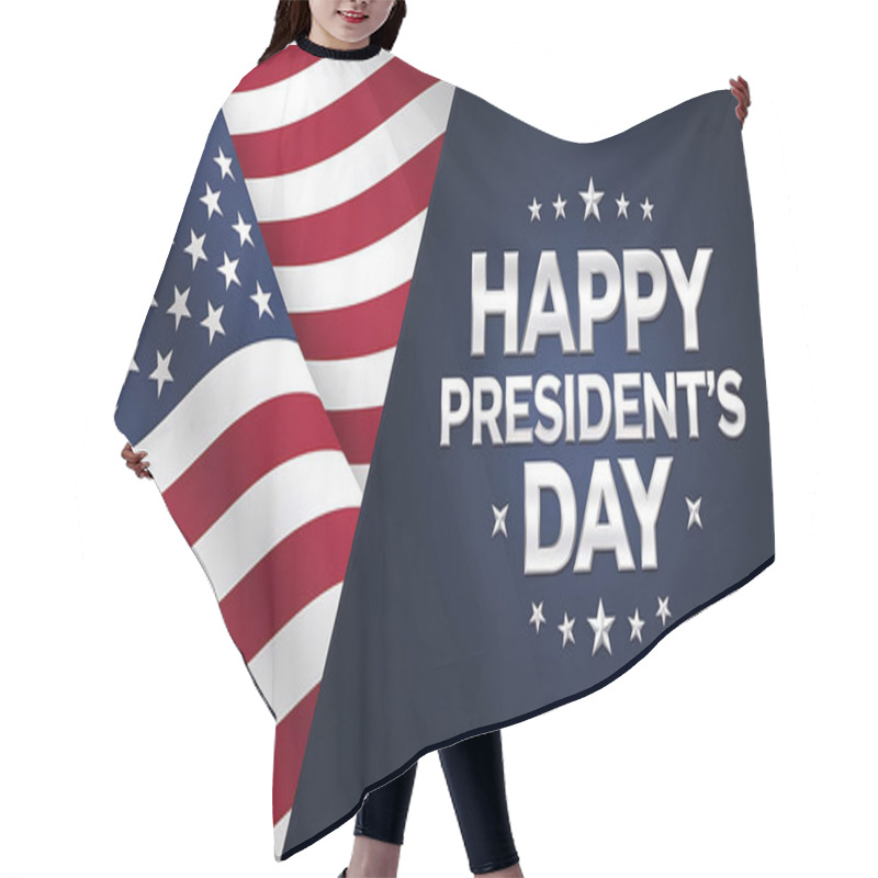 Personality  A Banner With Text Happy Presidents Day With American Flags Hair Cutting Cape