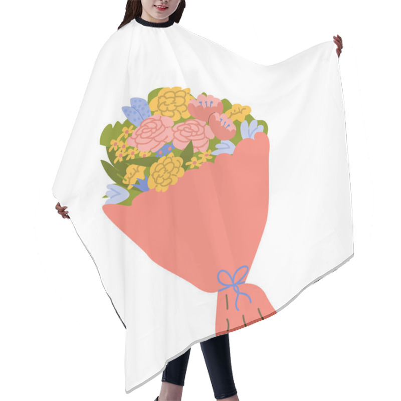 Personality  Vibrant Floral Bouquet Wrapped In Pink Paper. Hair Cutting Cape