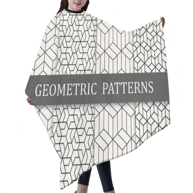 Personality  Black And White Geometric Grid Pattern Set Hair Cutting Cape