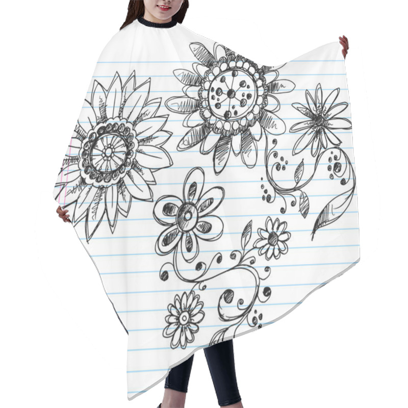 Personality  Sketchy Doodle Henna Elegant Flowers And Vines Vector Hair Cutting Cape