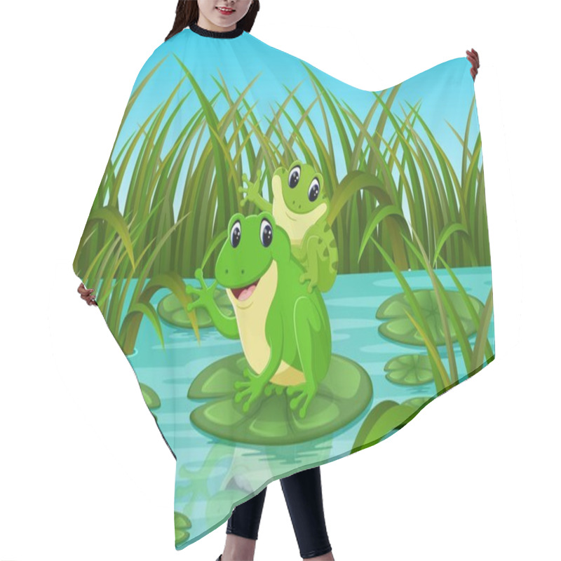 Personality  River Scene With Happy Frog On Leaf Hair Cutting Cape