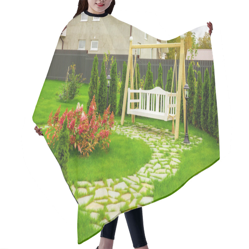 Personality  Swinging Bench In The Garden Hair Cutting Cape