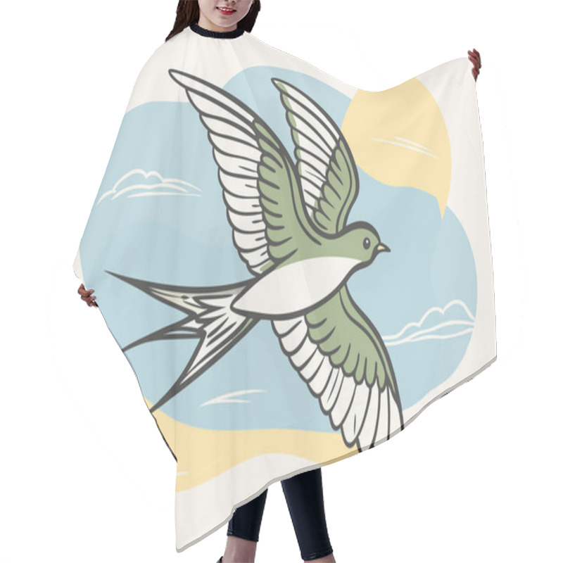 Personality  Stylized Flying Bird Illustration Highlighting Freedom And Grace Hair Cutting Cape