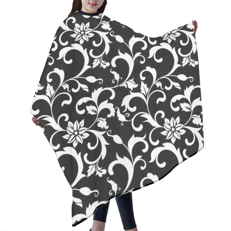 Personality  Elegant Seamless Pattern With Decoration Flowers On A Black Back Hair Cutting Cape