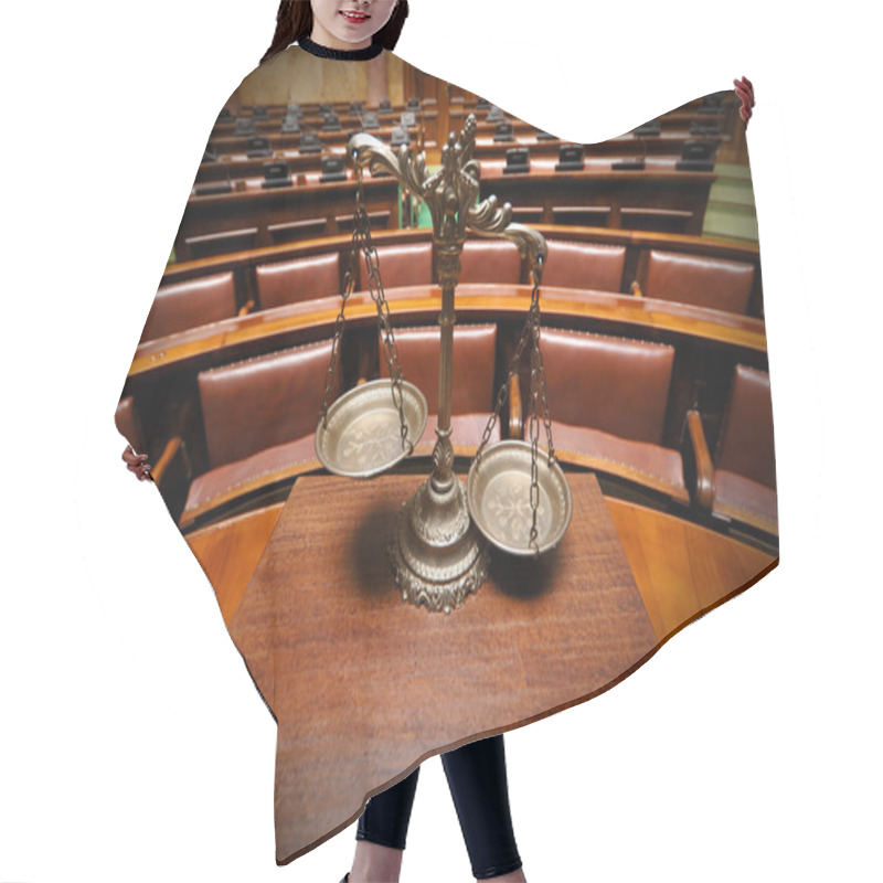 Personality  Decorative Scales Of Justice In The Courtroom Hair Cutting Cape