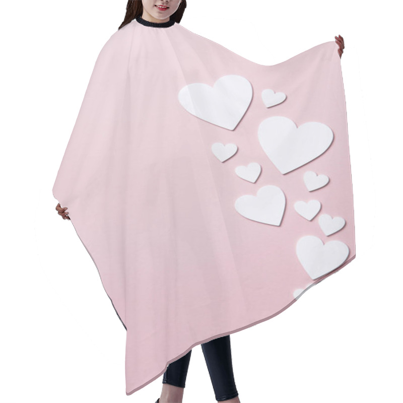 Personality  White Hearts On A Pastel Pink Background. Valentine's Day, Mother's Day Background Hair Cutting Cape