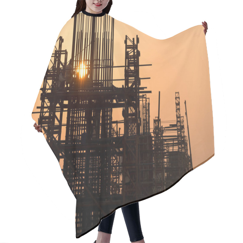 Personality  Construction Site At Sunset Industry Background. Heavy Industry Concept Hair Cutting Cape