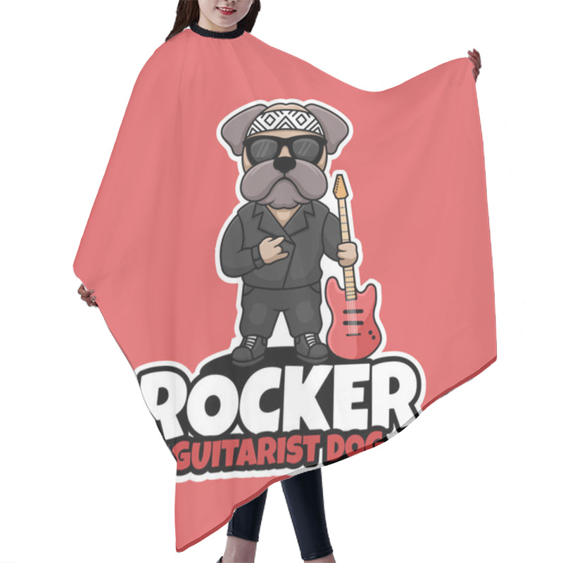 Personality  Rocker Guitarist Dog Creative Cartoon Mascot Logo Design Hair Cutting Cape