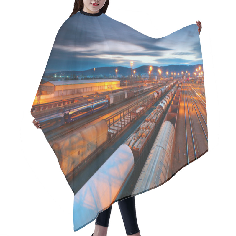 Personality  Freight Station With Trains Hair Cutting Cape