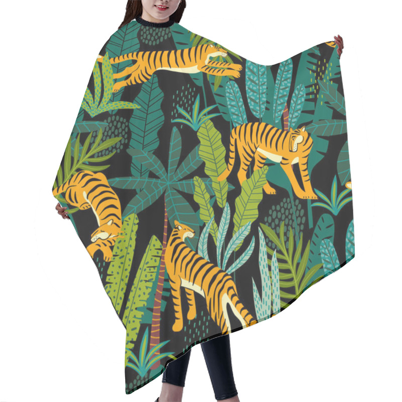 Personality  Seamless Exotic Pattern With Tigers In The Jungle. Hair Cutting Cape