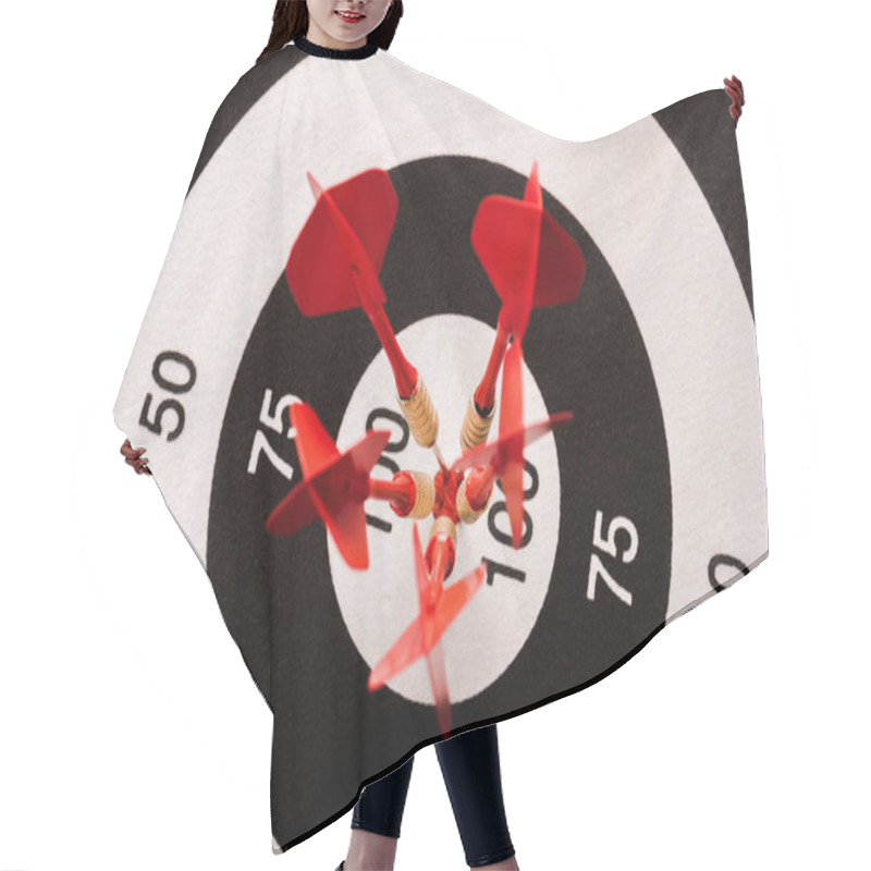 Personality  Top View Of Black And White Dartboard With Red Arrows  Hair Cutting Cape