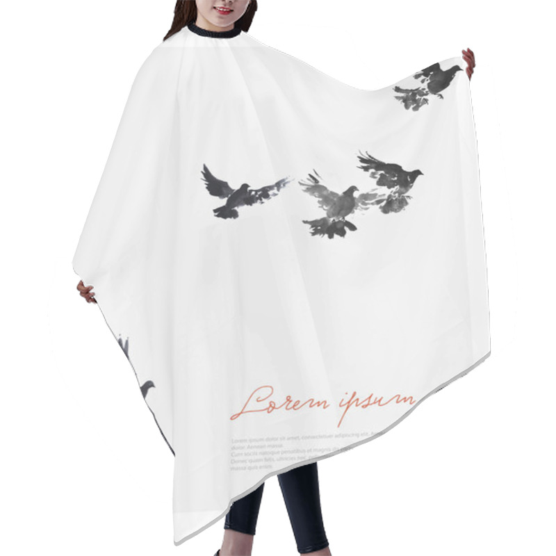 Personality  Black Sumi-e Style Birds And Place For Your Text. Hair Cutting Cape