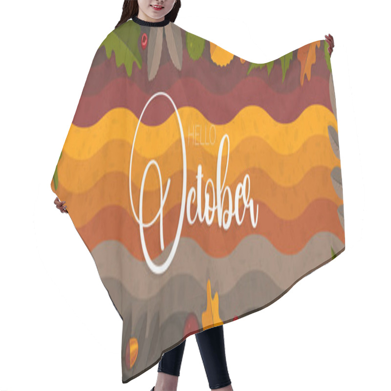 Personality  A Beautiful Autumn Background With Wild Chestnuts, Acorns, Berries, And Falling Leaves. Hello October Text, Vector Illustration. Hair Cutting Cape