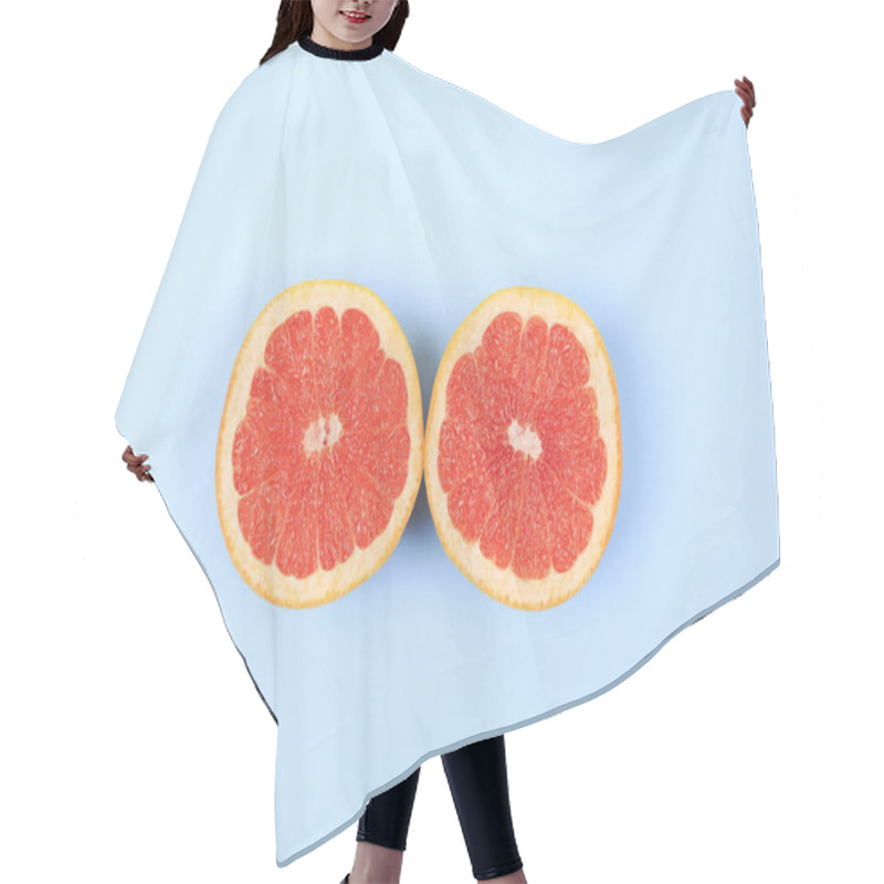 Personality  Fresh Red Grapefruit Slice On Blue Background Hair Cutting Cape