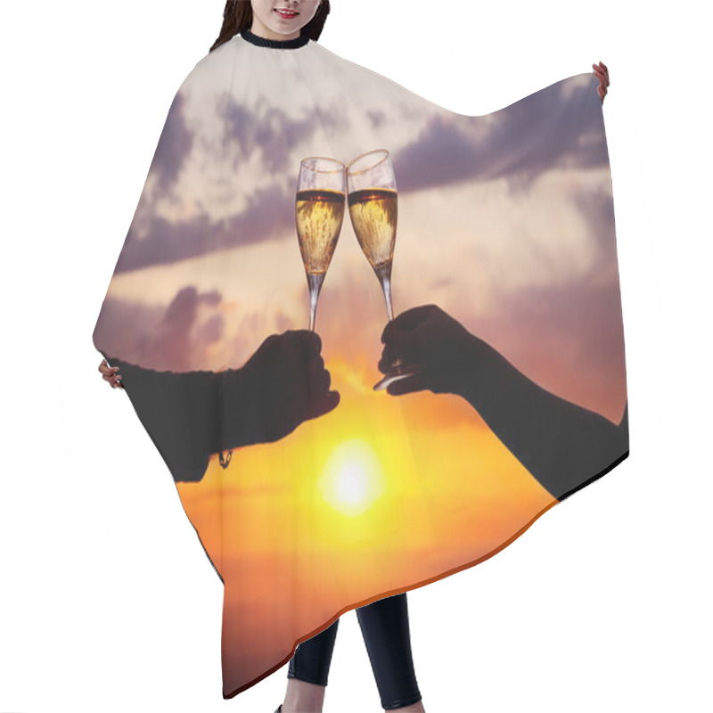 Personality  Glasses With Champers At Sunset Hair Cutting Cape