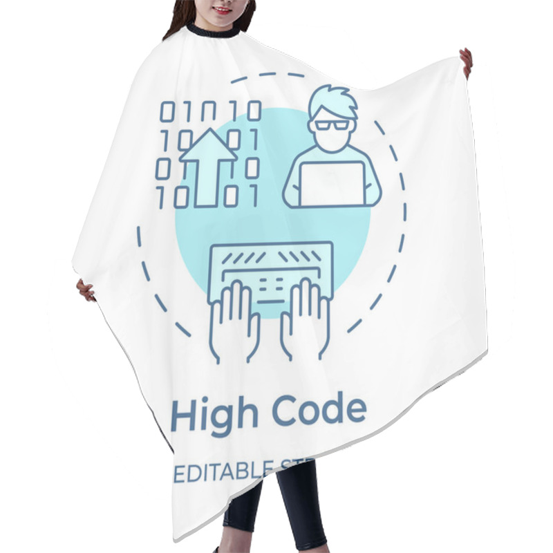 Personality  High Code Soft Blue Concept Icon. App Development Approach Of RPA. Automating Routine Programming Tasks. Round Shape Line Illustration. Abstract Idea. Graphic Design. Easy To Use In Article Hair Cutting Cape