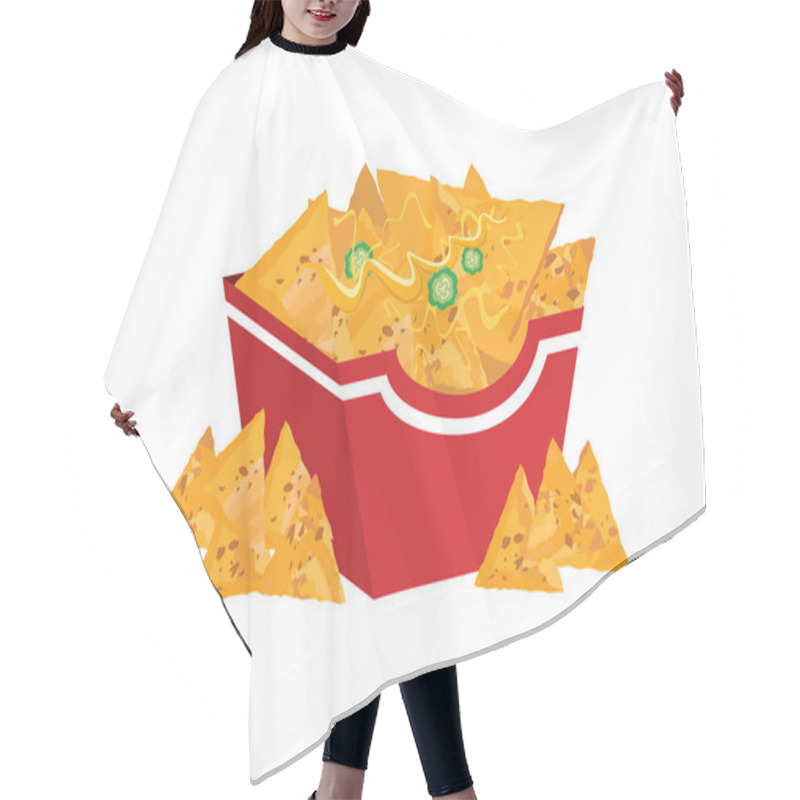 Personality  Mexican Nacho Chips In A Box Icon Vector. Mexican Nachos Corn Tortilla With Cheese And Peppers Icon Vector. Nacho Chips In A Box Icon Isolated On A White Background Hair Cutting Cape