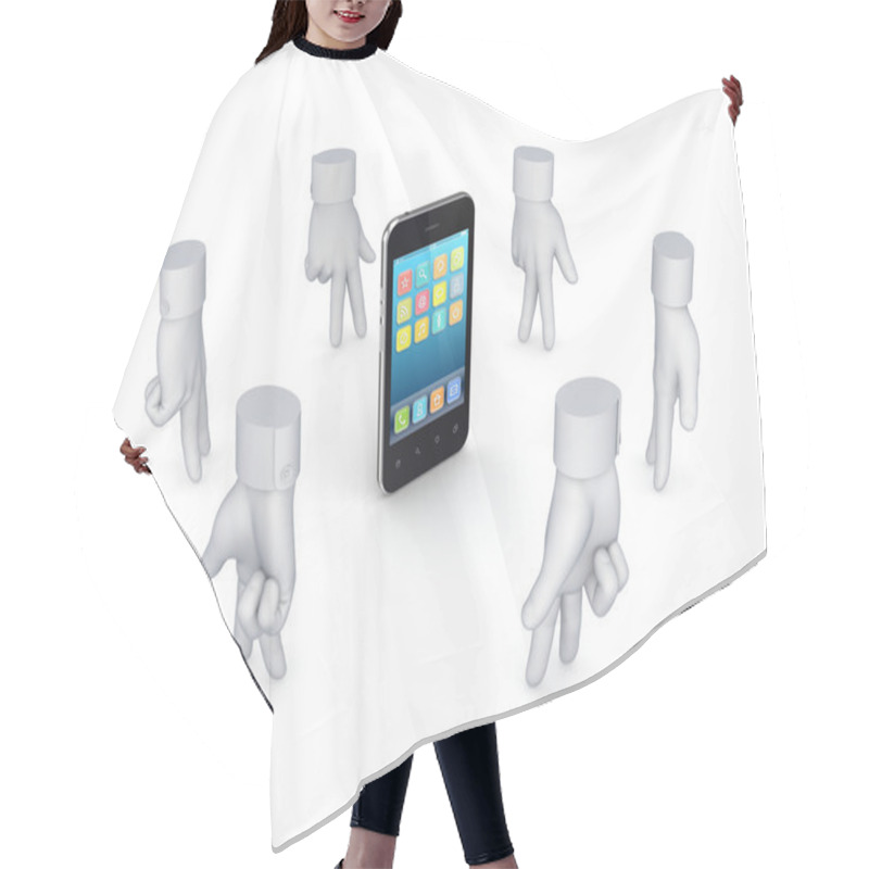 Personality  Stylized Cursors Around Modern Mobile Phone. Hair Cutting Cape