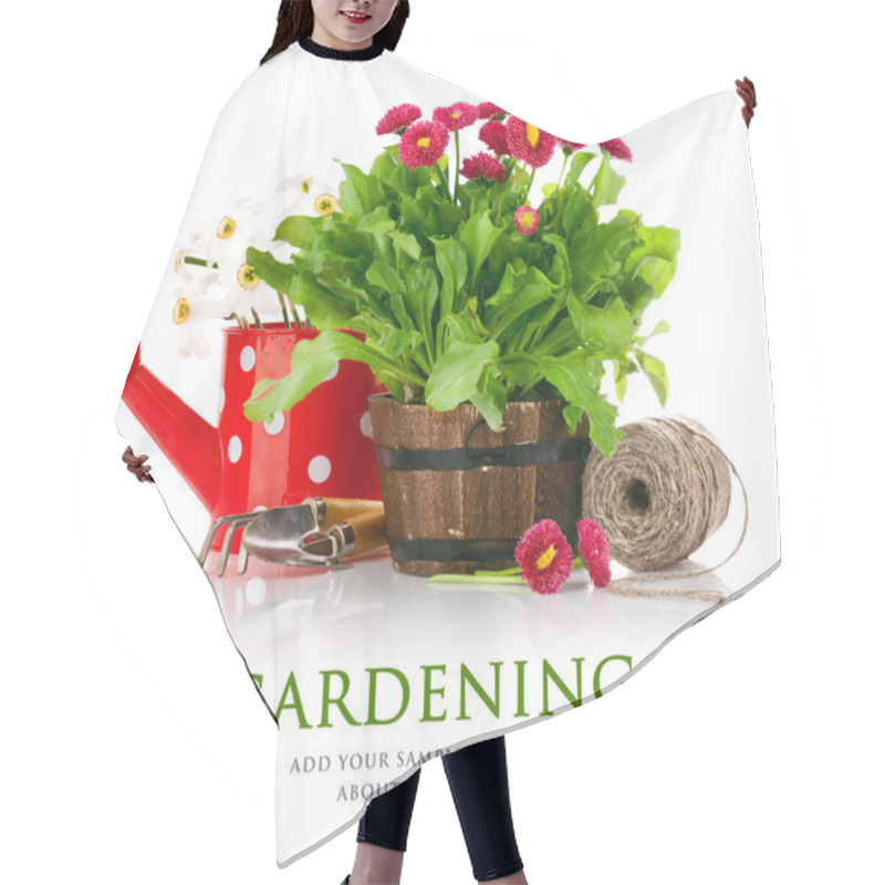 Personality  Spring Flowers With Garden Tools Hair Cutting Cape