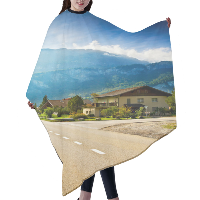 Personality  Roadway Running Across Small Alpine Village Hair Cutting Cape