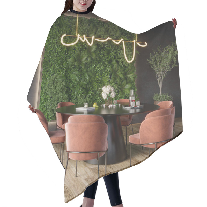 Personality  Vertical Green Wall In Black Living Room Interior, 3d Render  Hair Cutting Cape