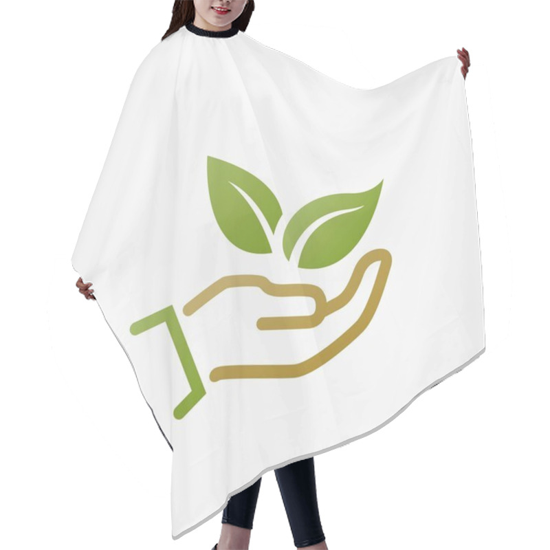 Personality  Eco Friendly Icon. Plant Leaves In Hand. Ecology And Save Environment Symbol. Vector Image In Flat Style Hair Cutting Cape