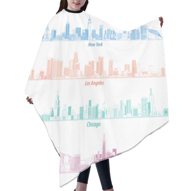 Personality  Abstract Illustrations Of United States Outlines City Skylines Hair Cutting Cape