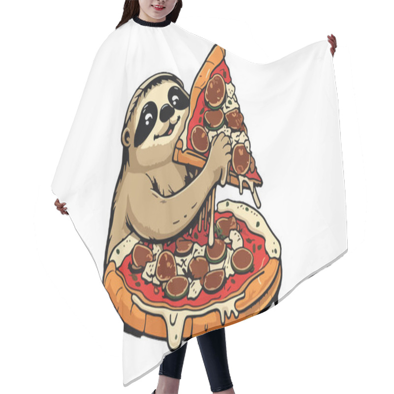 Personality  Sloth Eating Pizza Vector Hair Cutting Cape