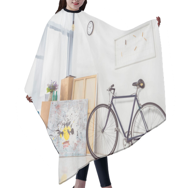 Personality  Bicycle And Blue Chair In Modern Light Room  Hair Cutting Cape