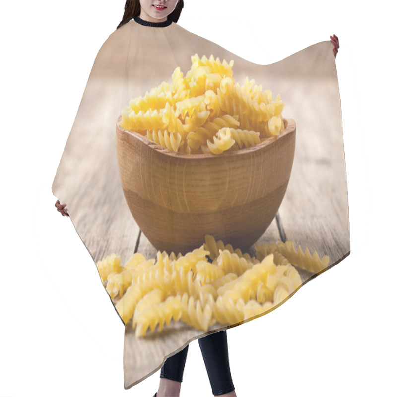 Personality  Rotini Pasta In Wooden Bowl Hair Cutting Cape