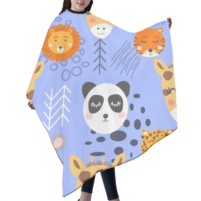 Personality  Seamless Childish Pattern With Cute Animal Faces. Creative Nurse Hair Cutting Cape