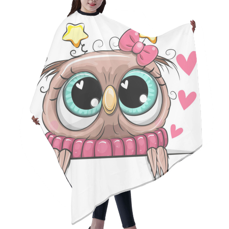 Personality  Cartoon Owl Is Holding A Placard On A White Background Hair Cutting Cape