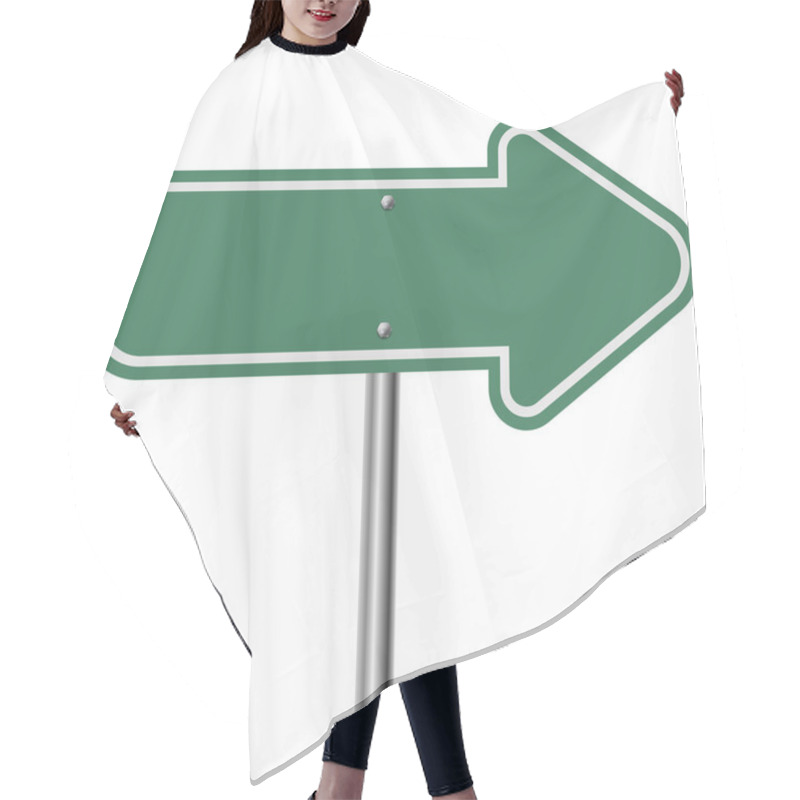 Personality  Green Highway Arrow Pointer Isolated On White Background. Hair Cutting Cape