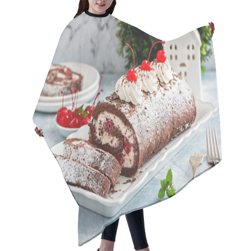 Personality  Black Forest Cake Roll With Whipped Cream And Cherries Hair Cutting Cape