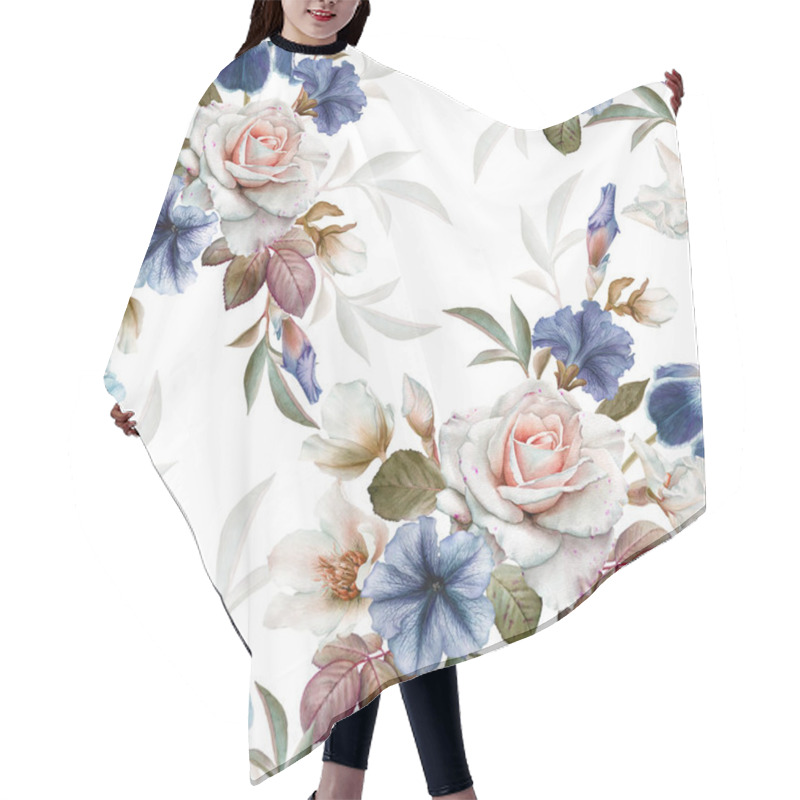 Personality  Floral Seamless Pattern With Petunias, Hellebore,roses And Irises Hair Cutting Cape