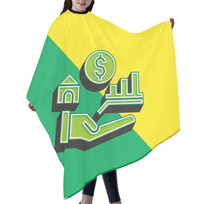 Personality  Benefits Green And Yellow Modern 3d Vector Icon Logo Hair Cutting Cape