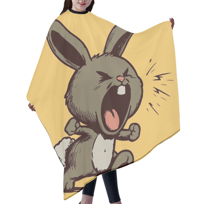 Personality  Vector Of A Small Angry Bunny Screaming With His Mouth Open. Cute Rabbit Cartoon Character Being Upset Hair Cutting Cape