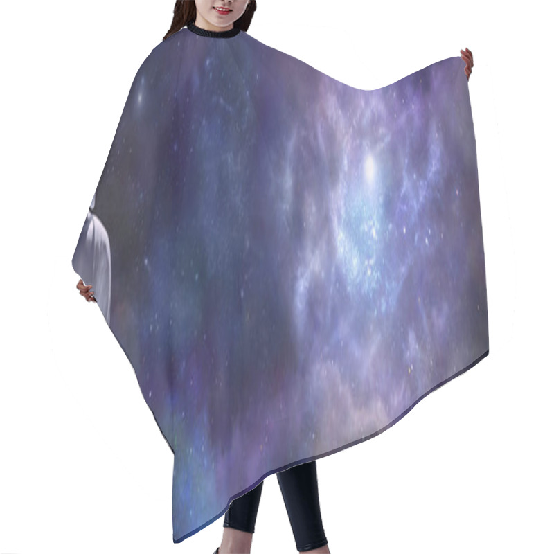 Personality  Mindfulness Buddha Sitting Gazing Out Into Deep Space - Lotus Position Meditating Buddha On Left Size Against A Starry Dark Blue Celestial Sky With A Massive Nebula And Copy Space For Text  Hair Cutting Cape