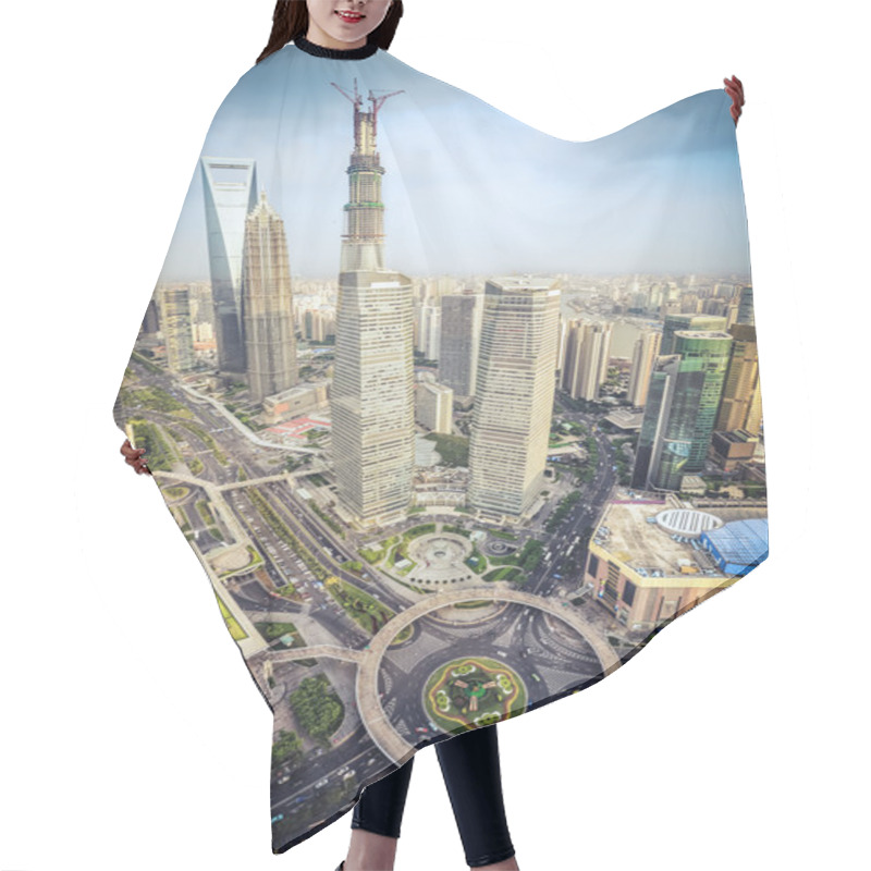 Personality  Modern City Aerial View Of Shanghai Midtown Hair Cutting Cape