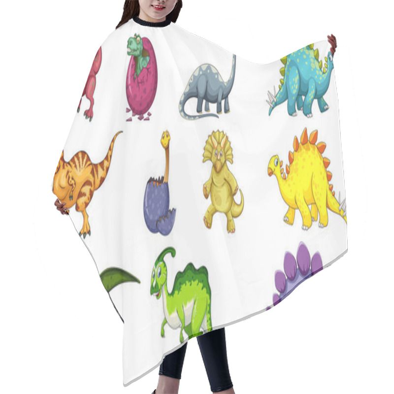 Personality  Different Dinosaurs Cartoon Character And Fantasy Dragons Isolated Illustration Hair Cutting Cape