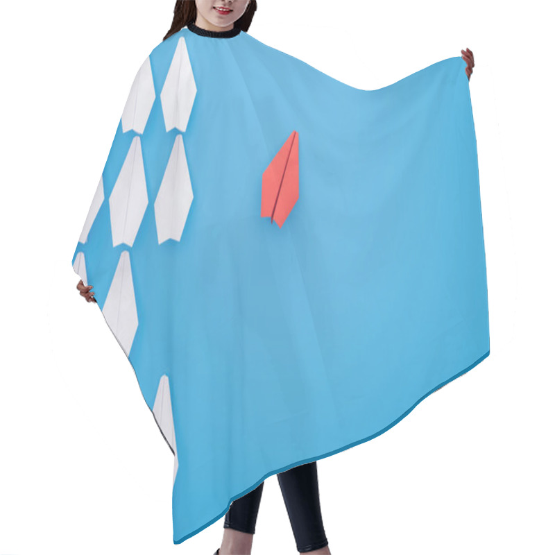 Personality  Flat Lay With White And Red Paper Planes On Blue Hair Cutting Cape