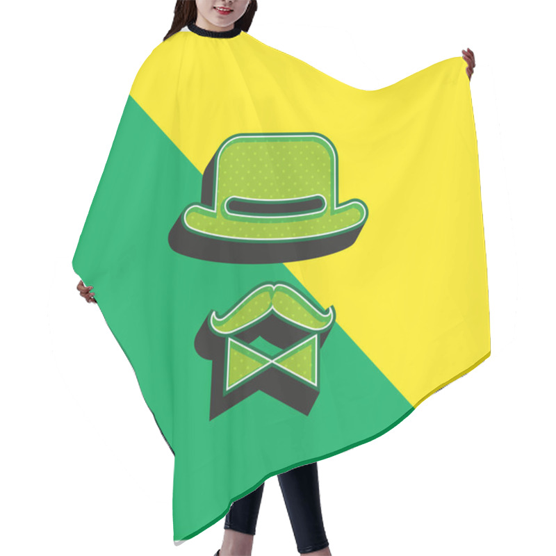 Personality  Antique Male Character Of A Hat A Bow And A Mustache Green And Yellow Modern 3d Vector Icon Logo Hair Cutting Cape