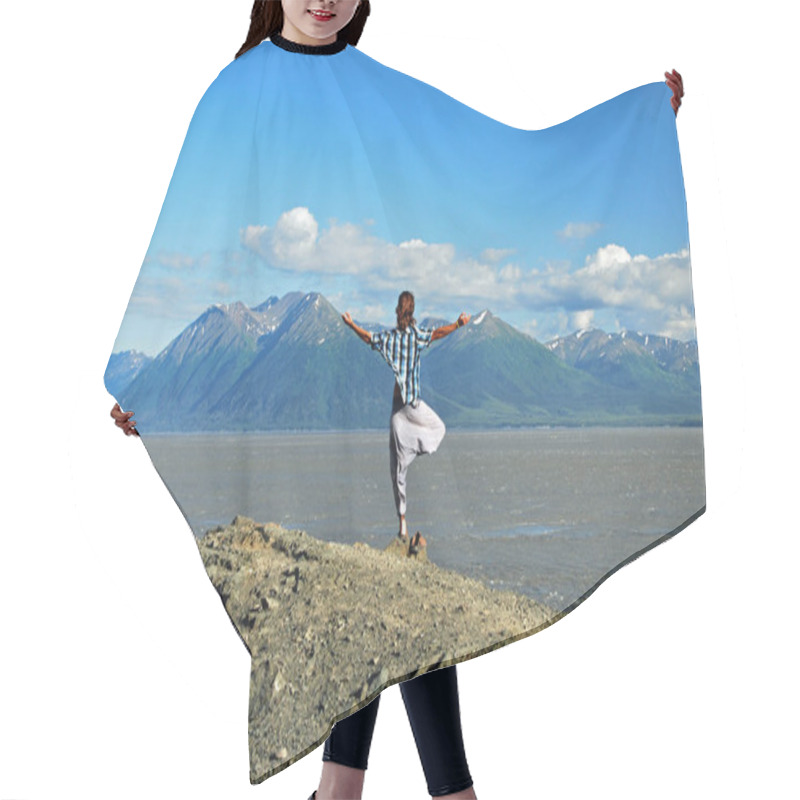 Personality  Man Doing Yoga At The Coastline Facing The Mountains Hair Cutting Cape