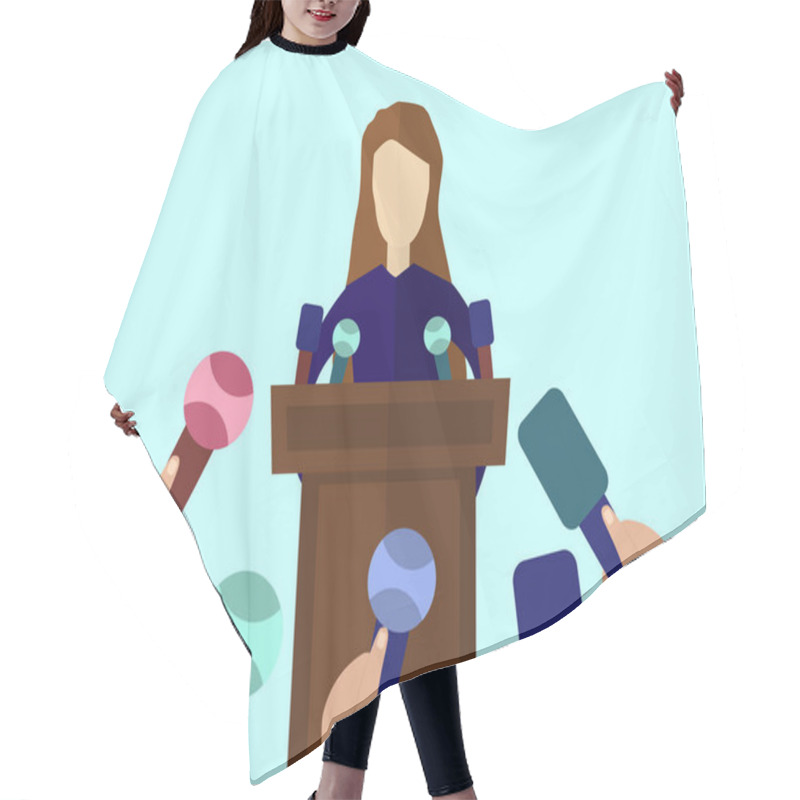 Personality  Press Conference, Public Speaker Vector Illustration In Flat Style Hair Cutting Cape